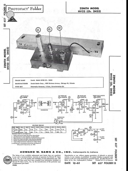 Zenith HV22 - Photofact - Schematic Set 657/Folder 13