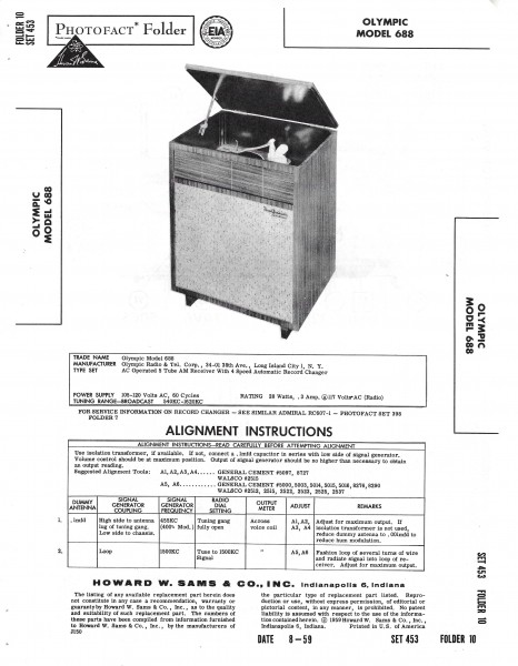 Olympic 688 - Photofact - Schematic Set 453/Folder 10