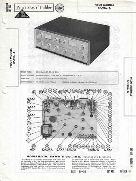 Pilot SP-216, A - Photofact - Schematic Set 462/Folder 14