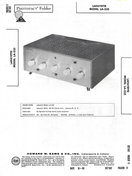 Lafayette LA-235 - Photofact - Schematic Set 502/Folder 11