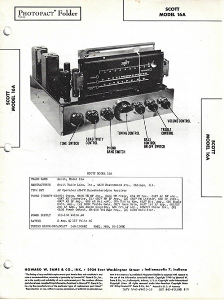 Scott 16A - Photofact - Schematic Set 40/Folder 18
