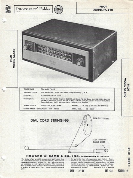 Pilot FA-540 - Photofact - Schematic Set 432/Folder 9