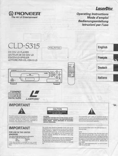 Pioneer CLD-S315 Bedienungsanleitung