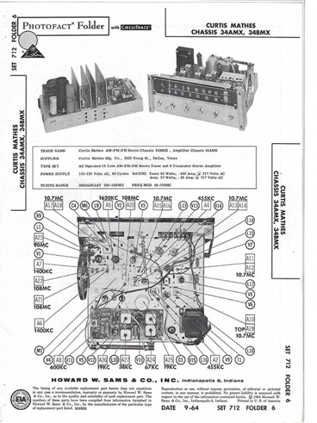 Curtis Mathes Chassis 34AMX, 34BMX - Photofact - Schematic Set 712/Folder 6