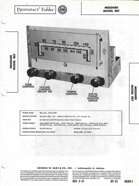 Meissner 8BT - Photofact - Schematic Set 161/Folder 5