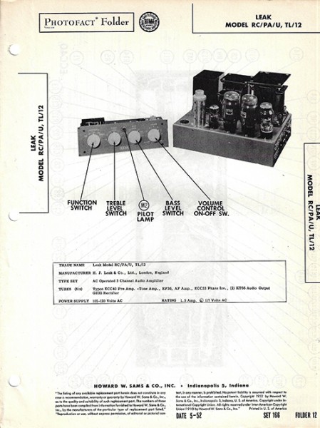 Leak RC/PA/U, TL/12 - Photofact - Schematic Set 166/Folder 12