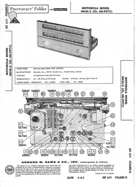 Motorola HK45-3 - Photofact - Schematic Set 631/Folder 12