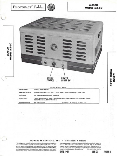 Masco MB-60 - Photofact - Schematic Set 127/Folder 8
