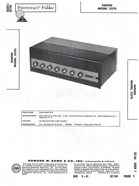 Fanon 3370 - Photofact - Schematic Set 548/Folder 5