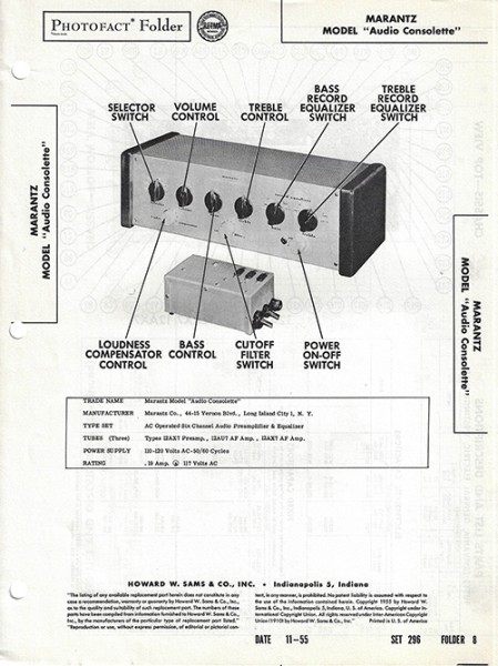 Marantz "Audio Consolette" - Photofact - Schematic Set 296/Folder 8