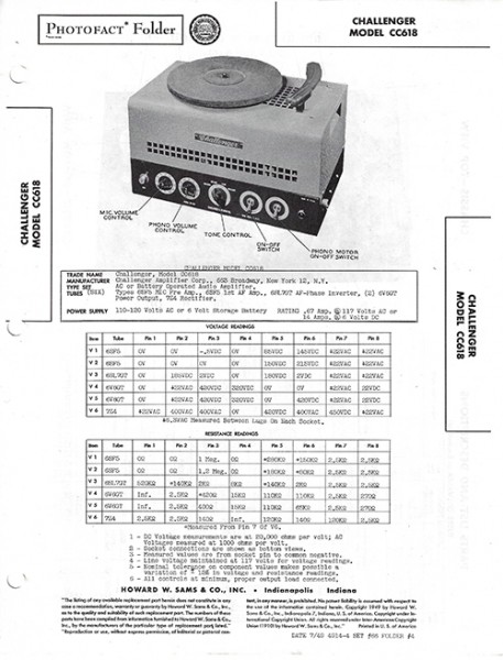 Challenger CC618 - Photofact - Schematic Set 66/Folder 4