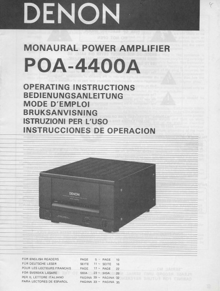 Denon POA-4400A Bedienungsanleitung