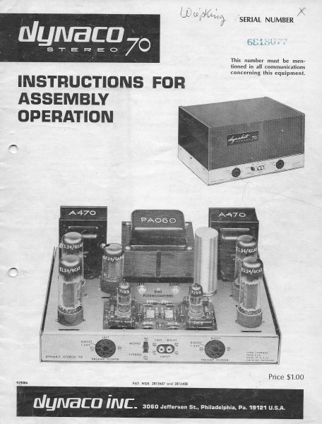 Dynaco Stereo 70 Bedienungsanleitung
