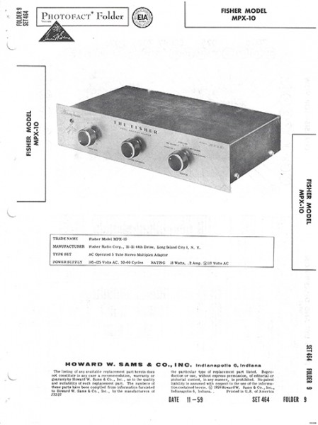 Fisher MPX-10 - Photofact - Schematic Set 464/Folder 9