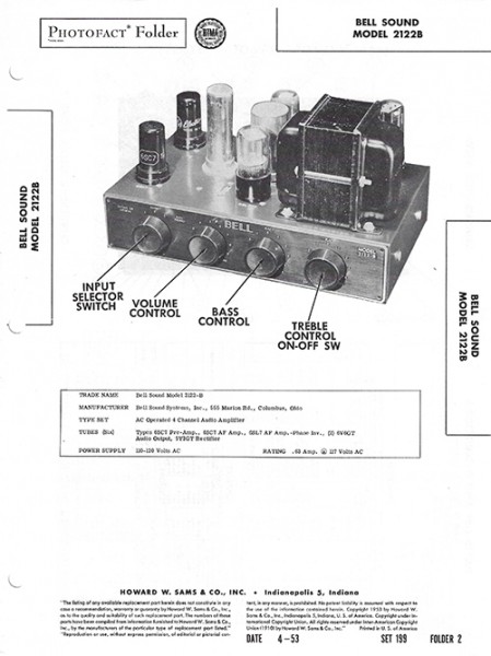 Bell Sound 2122B - Photofact - Schematic Set 199/Folder 2
