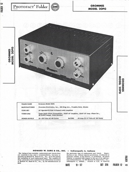 Grommes 20PG - Photofact - Schematic Set 376/Folder 12