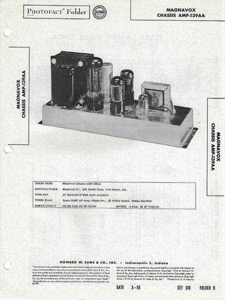 Magnavox Chassis AMP-139AA - Photofact - Schematic Set 310/Folder 9
