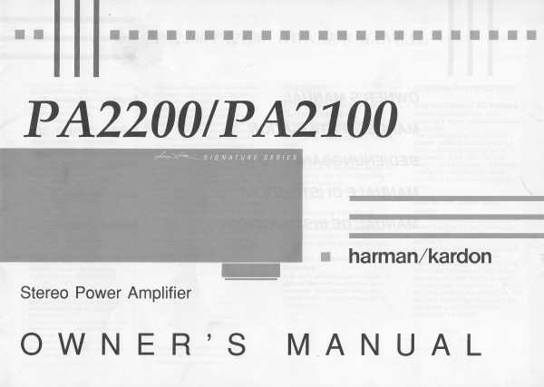 Harman/Kardon PA2200/PA2100 Bedienungsanleitung