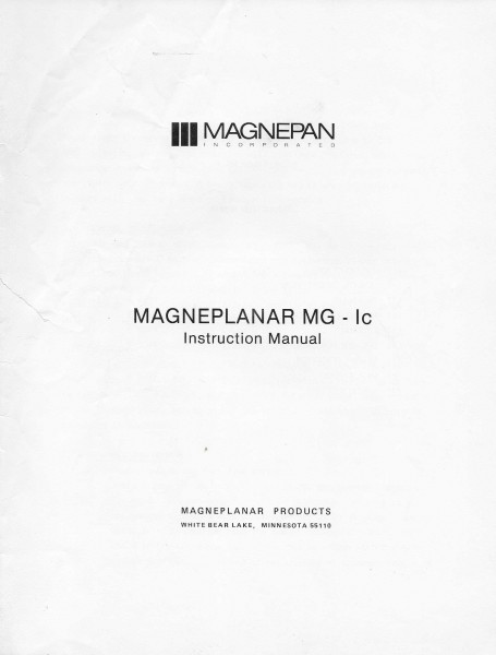 Magnepan Magneplanar MG - 1c Bedienungsanleitung