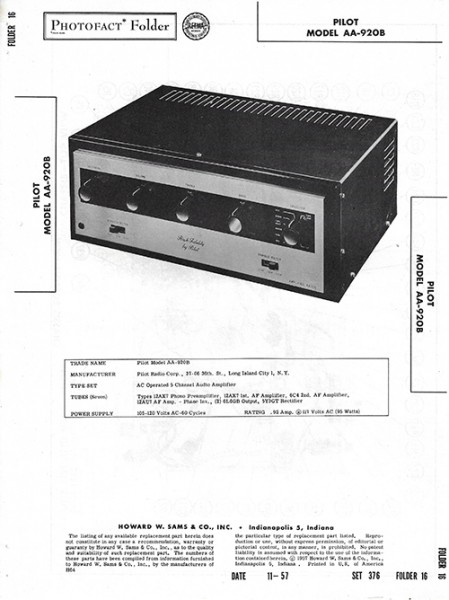 Pilot AA-920B - Photofact - Schematic Set 376/Folder 16