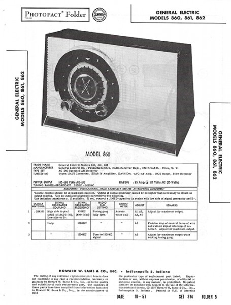 Genral Electric 860, 861, 862 - Photofact - Schematic Set 374/Folder 5
