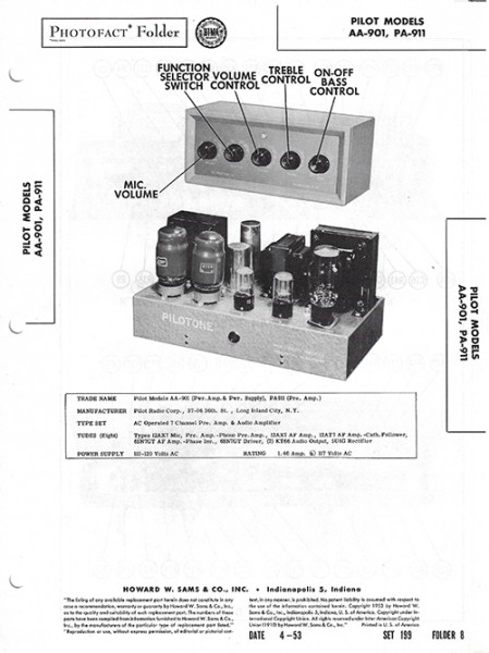 Pilot AA-901, PA-911 - Photofact - Schematic Set 199/Folder 8