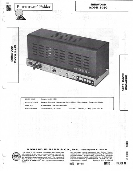 Sherwood S-360 - Photofact - Schematic Set 512/Folder 12