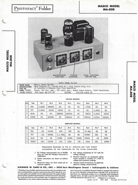 Masco MA-808 - Photofact - Schematic Set 26/Folder 4716-18