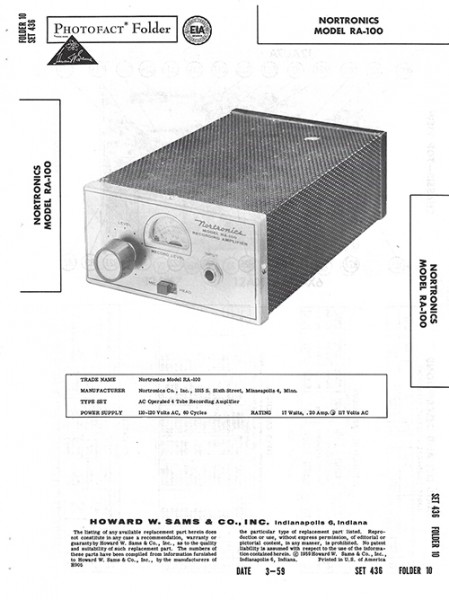 Nortronics RA-100 - Photofact - Schematic Set 436/Folder 10