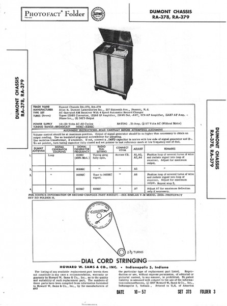 Dumont Chassis RA-378, RA-379 - Photofact - Schematic Set 373/Folder 3