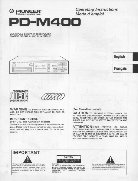 Pioneer PD-M400 Bedienungsanleitung