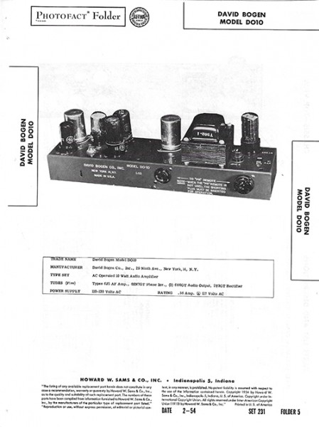 Bogen DO10 - Photofact - Schematic Set 231/Folder 5