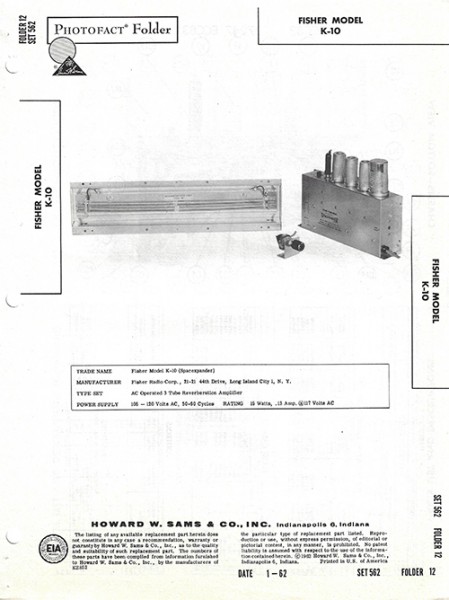 Fisher K-10 - Photofact - Schematic Set 562/Folder 12