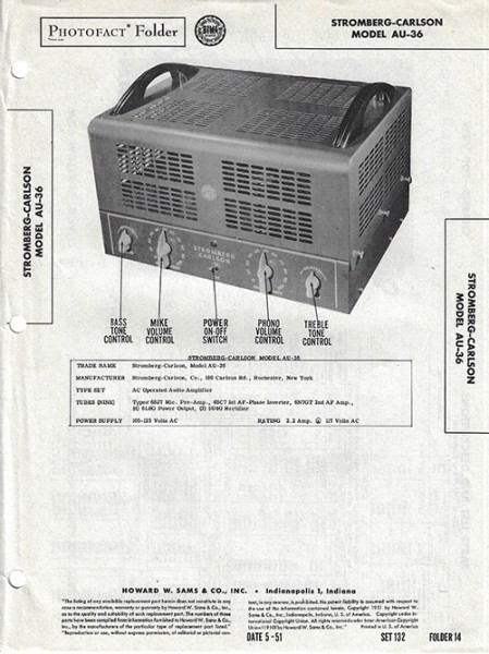 Stromberg-Carlson AU-36 - Photofact - Schematic Set 132/Folder 14