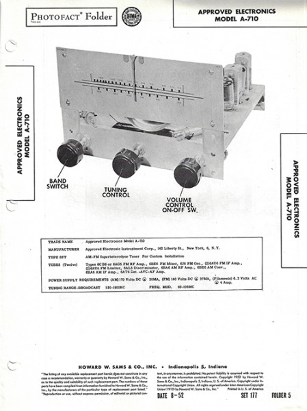 Approved Electronics A-710 - Photofact - Schematic Set 177/Folder 5