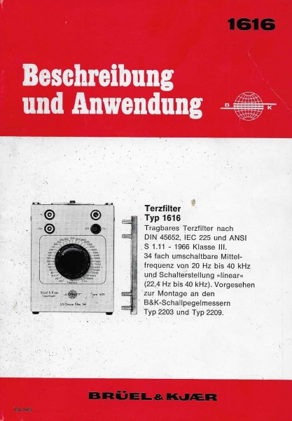 Brüel &amp; Kjaer Typ 1616 Bedienungsanleitung