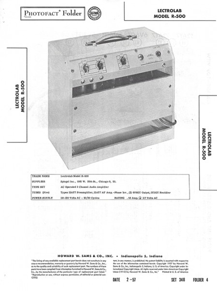 Lectrolab R-500 - Photofact - Schematic Set 348/Folder 4
