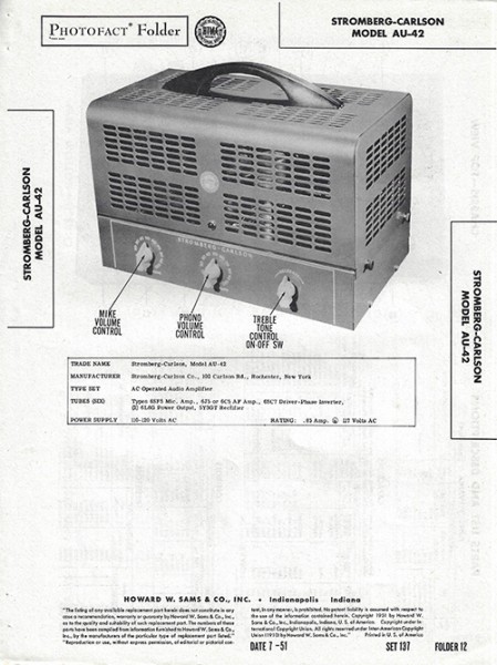 Stromberg-Carlson AU-42 - Photofact - Schematic Set 137/Folder 12