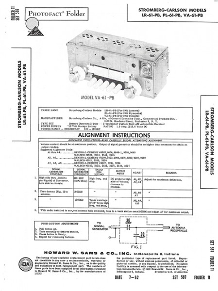 Stromberg-Carlson LR-61-PB, PL-61-PB, VA-61-PB - Photofact - Schematic Set 587/Folder 11