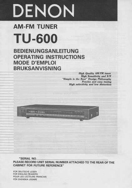 Denon TU-600 Bedienungsanleitung