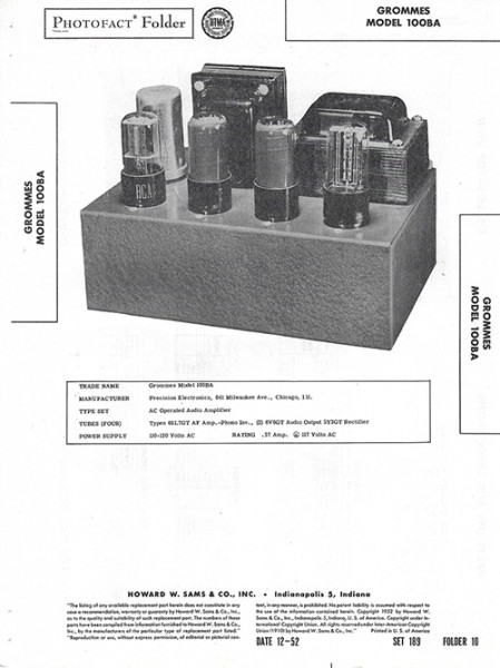 Grommes 100BA - Photofact - Schematic Set 189/Folder 10