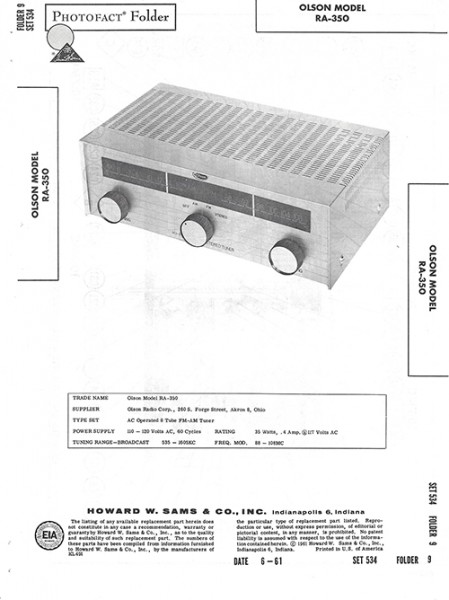 Olson RA-350 - Photofact - Schematic Set 534/Folder 9