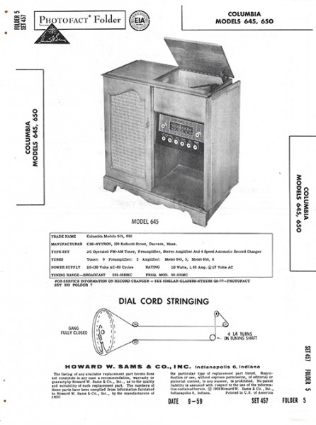 Columbia 645, 650 - Photofact - Schematic Set 457/Folder 5