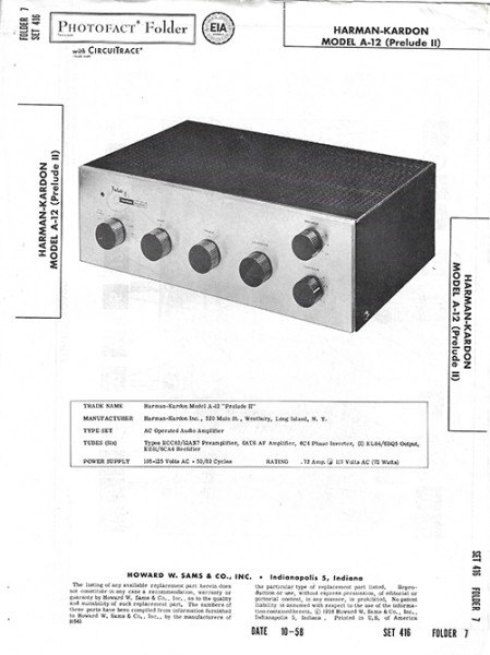 Harman-Kardon A-12 (Prelude II) - Photofact - Schematic Set 416/Folder 7