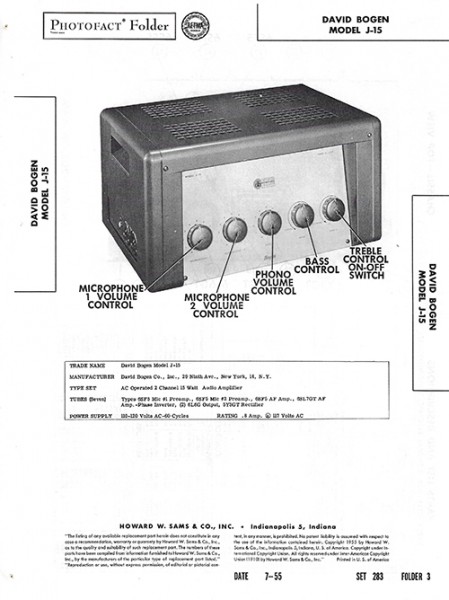 Bogen J-15 - Photofact - Schematic Set 283/Folder 3