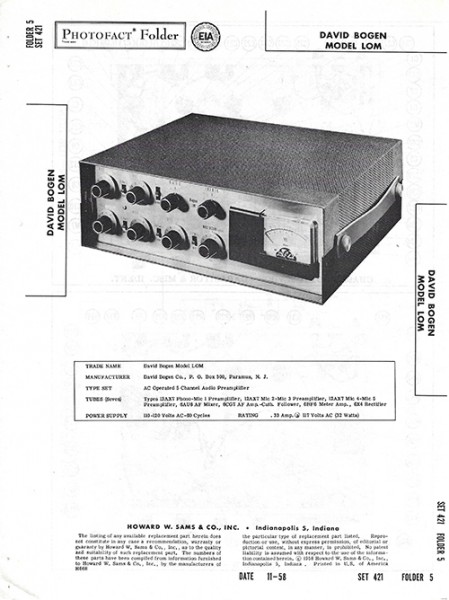 Bogen LOM - Photofact - Schematic Set 421/Folder 5
