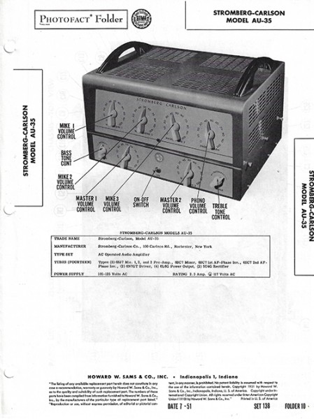 Stromberg-Carlson AU-35 - Photofact - Schematic Set 138/Folder 10