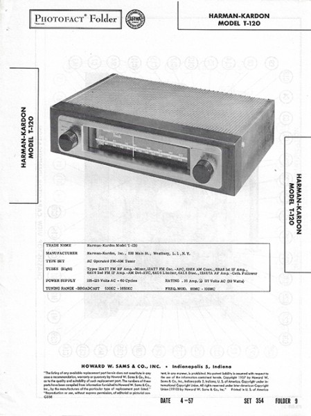 Harman-Kardon T-120 - Photofact - Schematic Set 354/Folder 9