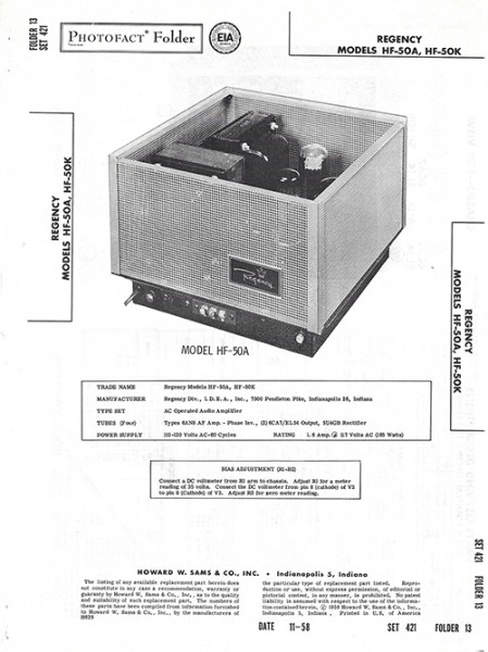 Regency HF-50A, HF-50K - Photofact - Schematic Set 421/Folder 13