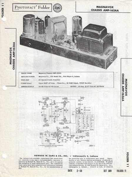 Magnavox Chassis AMP-163AA - Photofact - Schematic Set 389/Folder 11